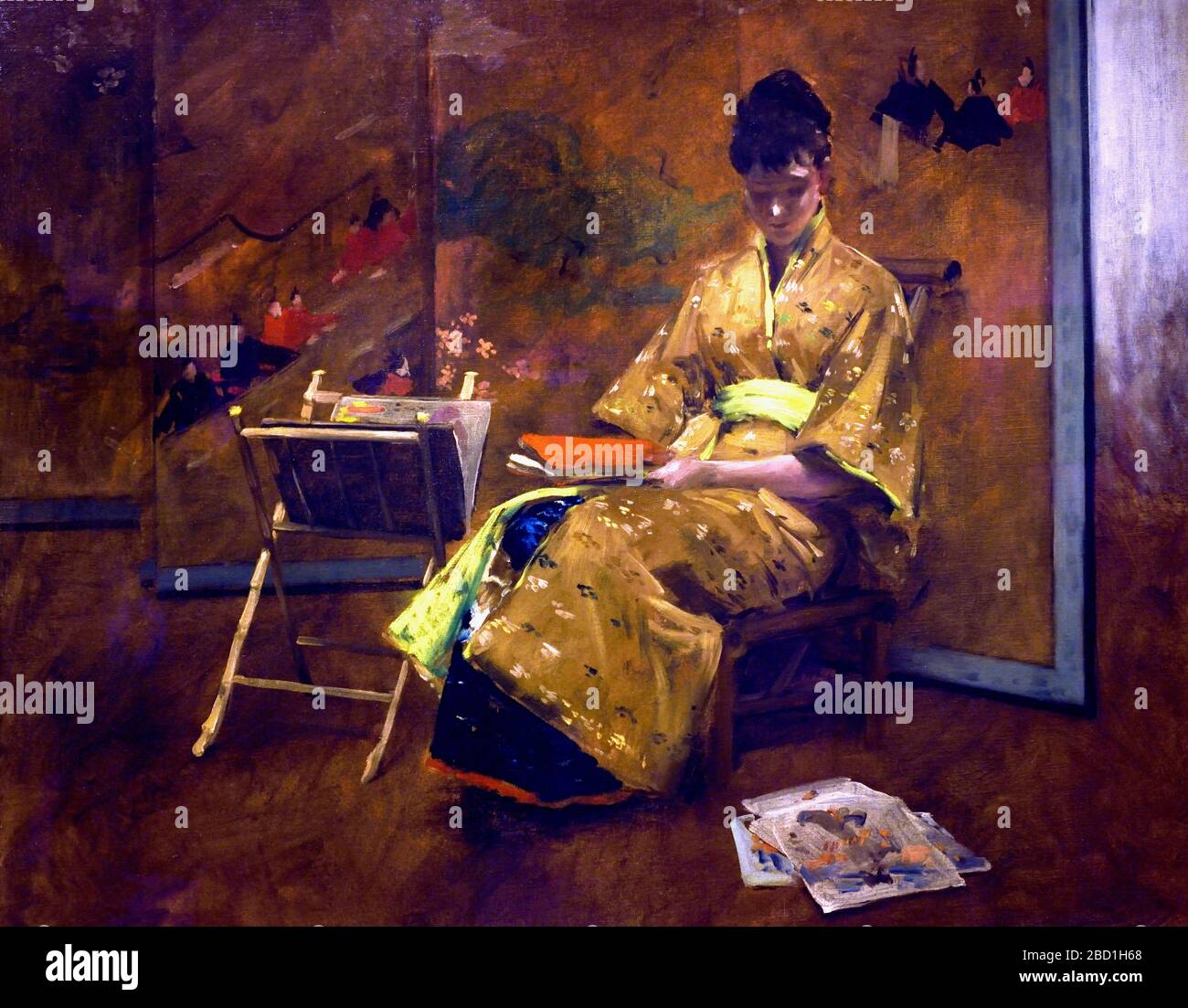 Una ragazza in un abito giapponese, il Kimono 1887, William Merritt Chase 1849-1916 Stati Uniti d'America USA americano Foto Stock