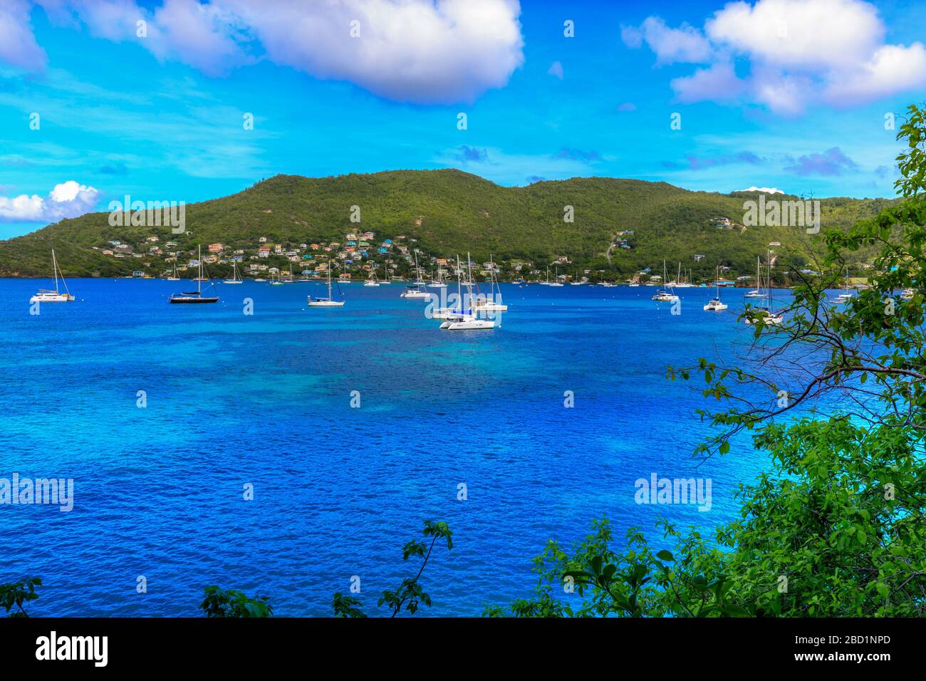 Caraibi tranquilli, bella Port Elizabeth, Admiralty Bay, Bequia, le Grenadine, St. Vincent e Grenadine, Windward Islands, Caraibi Foto Stock