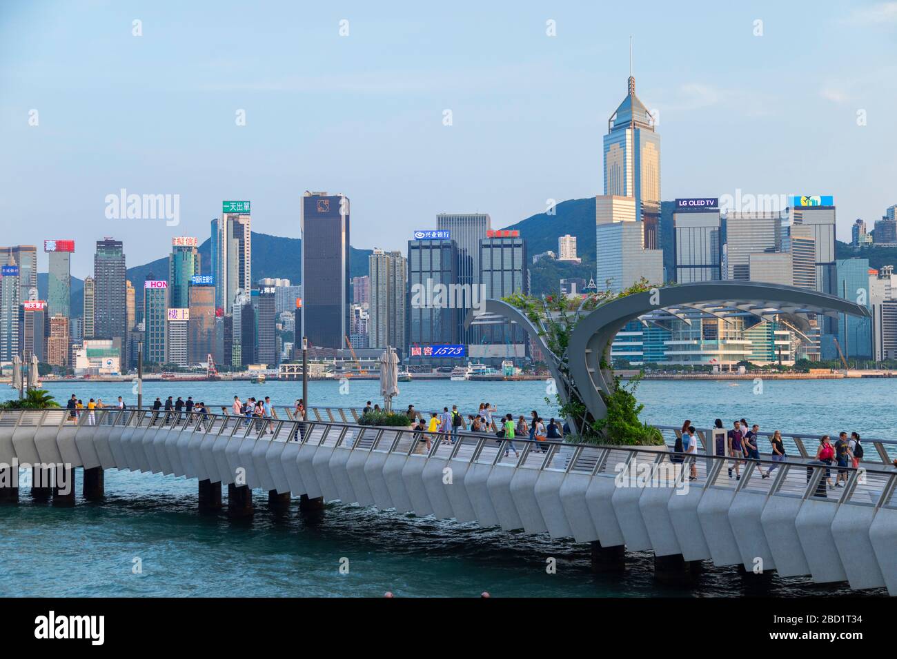 Passeggiata di Tsim Sha Tsui e skyline dell'Isola di Hong Kong, Kowloon, Hong Kong, Cina, Asia Foto Stock