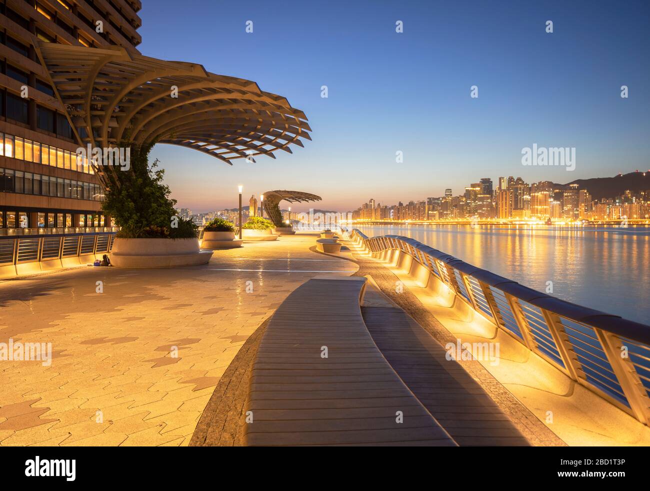 Passeggiata di Tsim Sha Tsui all'alba, Tsim Sha Tsui, Kowloon, Hong Kong, Cina, Asia Foto Stock