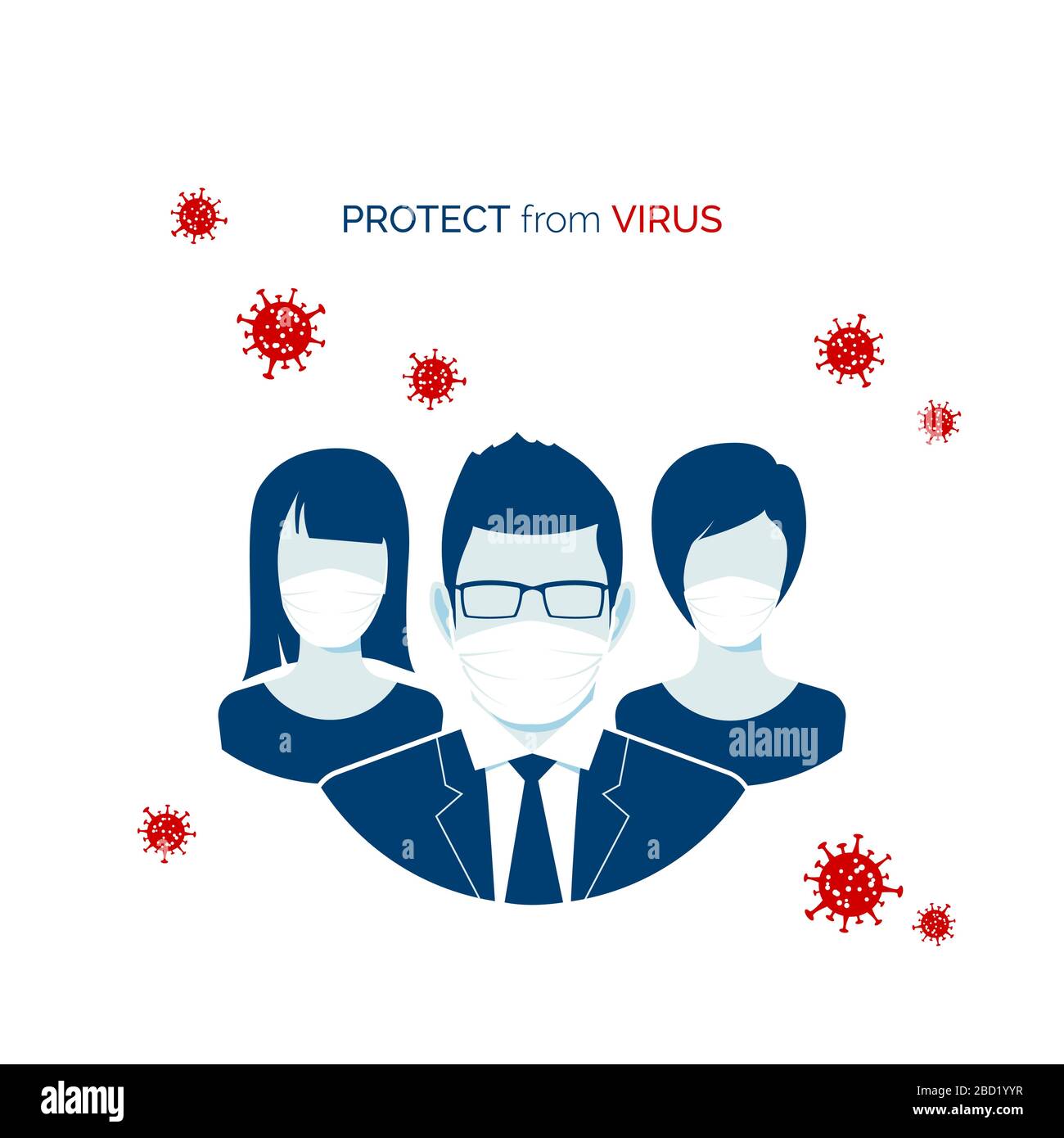 Infezione da influenza o epidemia di virus. Persone in maschera chirurgica. Protezione da malattie e virus. Illustrazione vettoriale Illustrazione Vettoriale