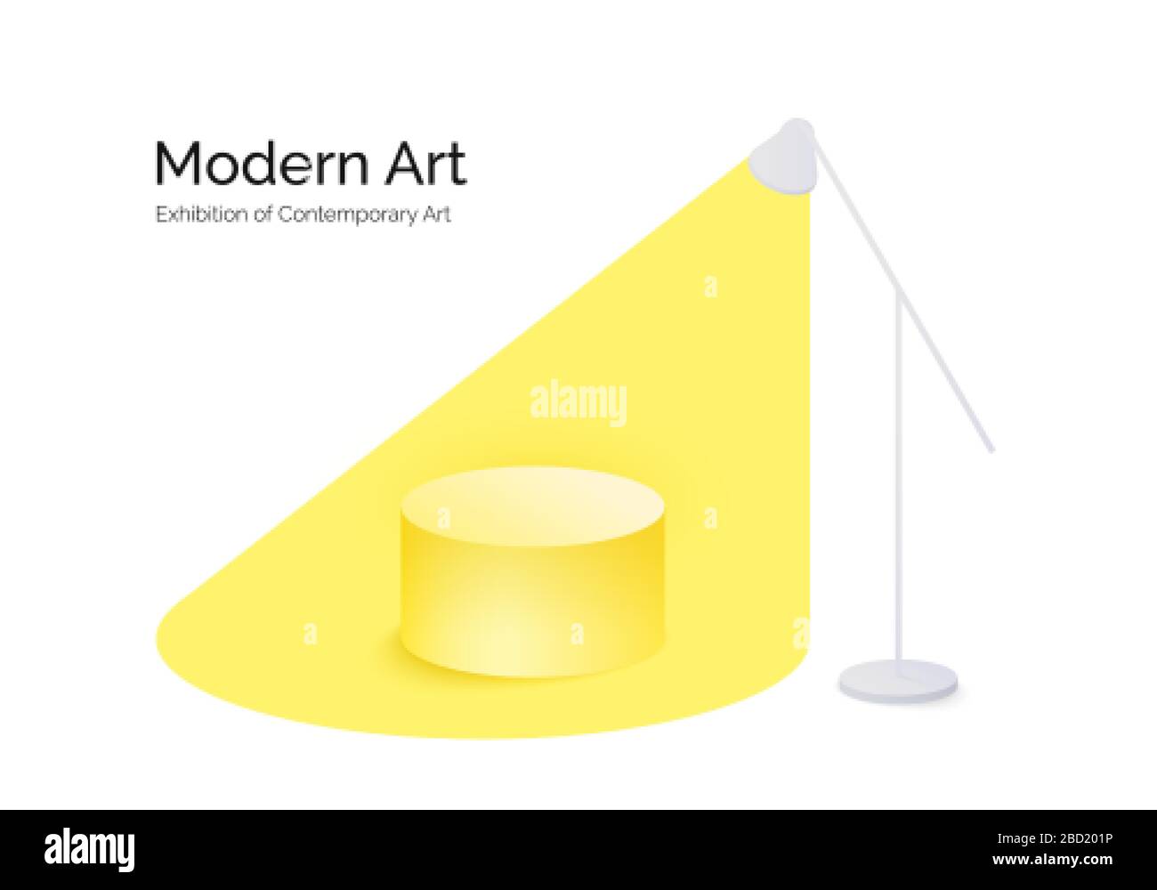 Arte moderna spot luminoso giallo che emana dalla luce che si fonde nella scena. Design moderno e vuoto podio. Illustrazione vettoriale Illustrazione Vettoriale