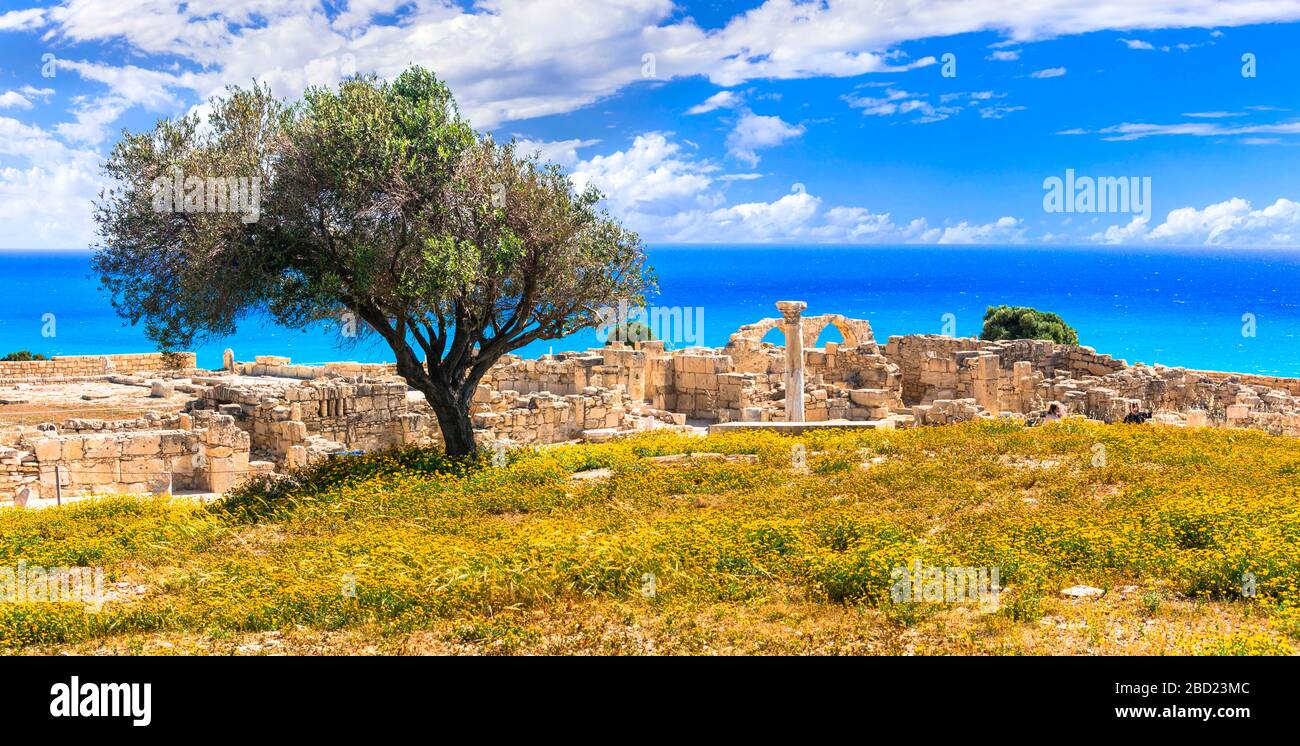 Vecchia rovina di Kourion sito archeologico, isola di Cipro. Foto Stock