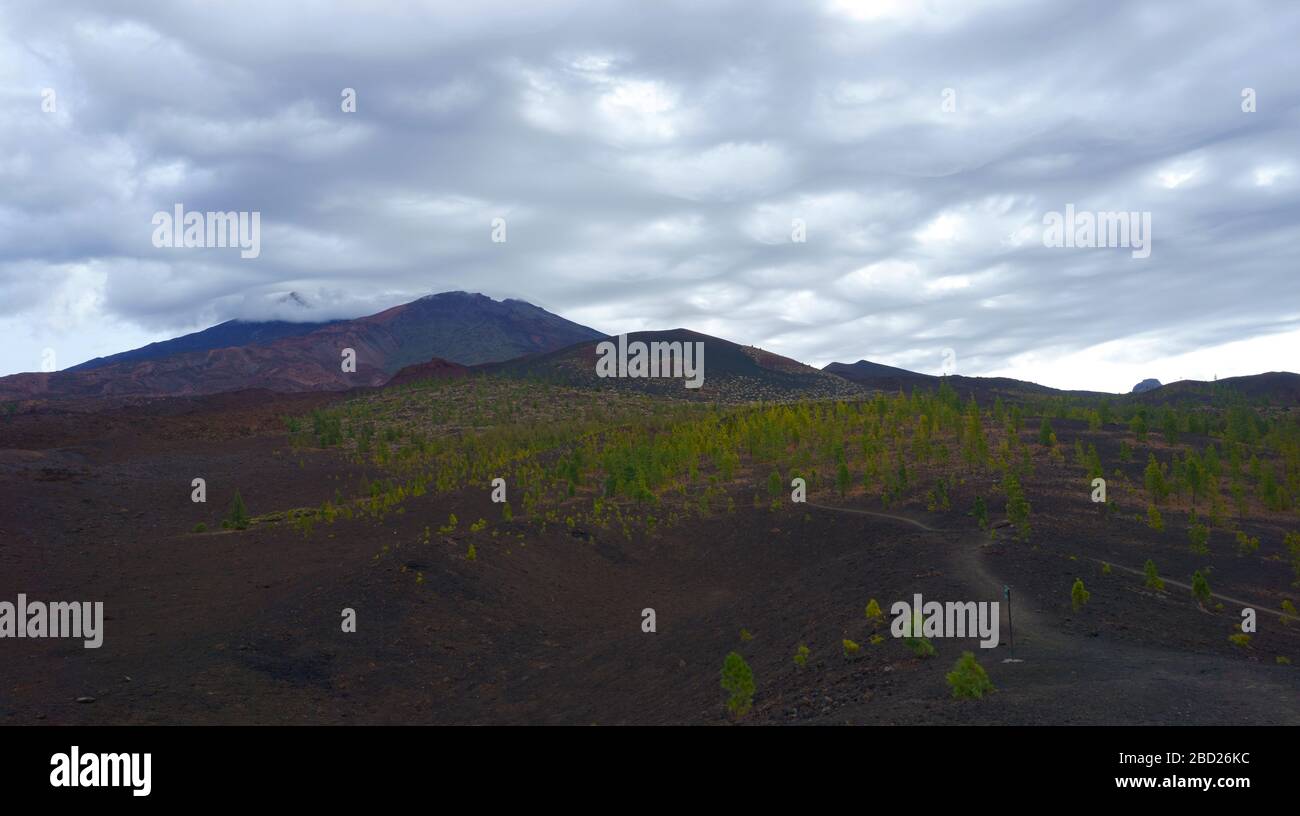 Vista panoramica del campo di lava contro sky Foto Stock