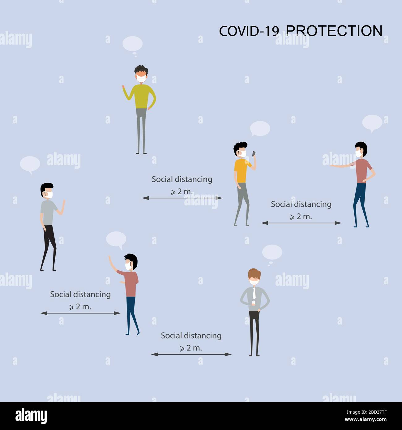 Distanza sociale, mantenere la distanza nella gente della società pubblica per proteggere dal COVID-19 epidemia di coronavirus spargimento.uomo e donna mantenere la distanza in Illustrazione Vettoriale