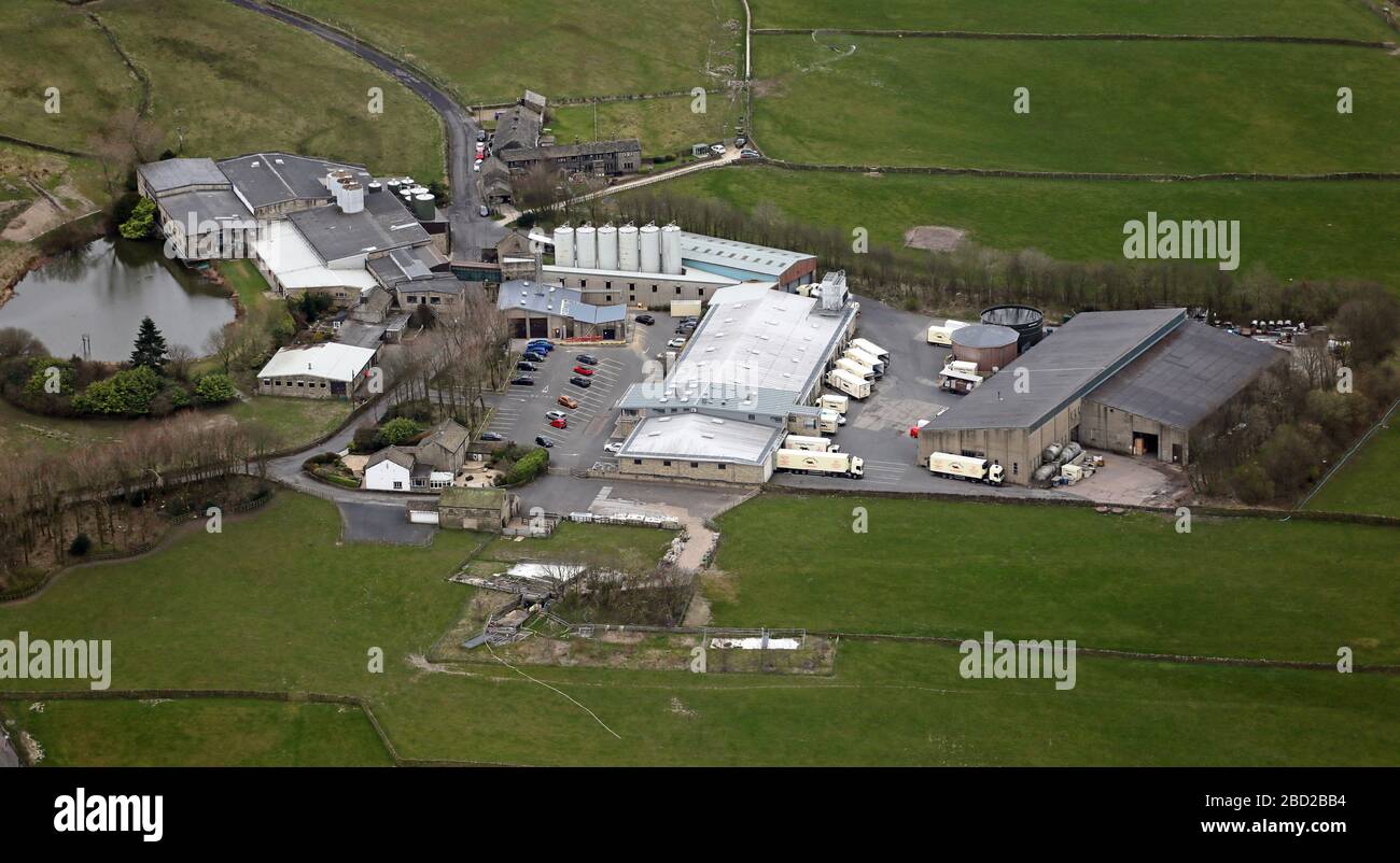 Vista aerea della famosa Longley Farm, Holmfirth, West Yorkshire Foto Stock