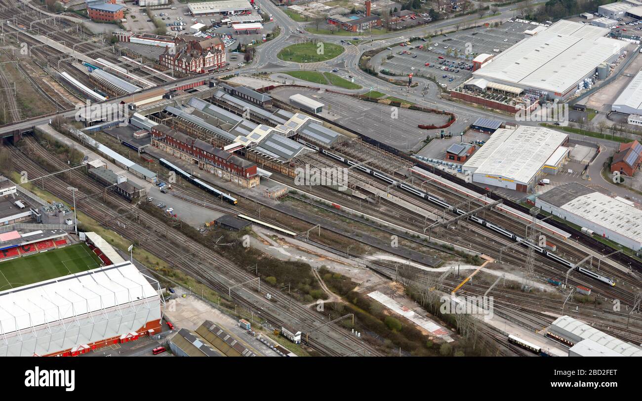 Vista aerea della stazione ferroviaria di Crewe Foto Stock