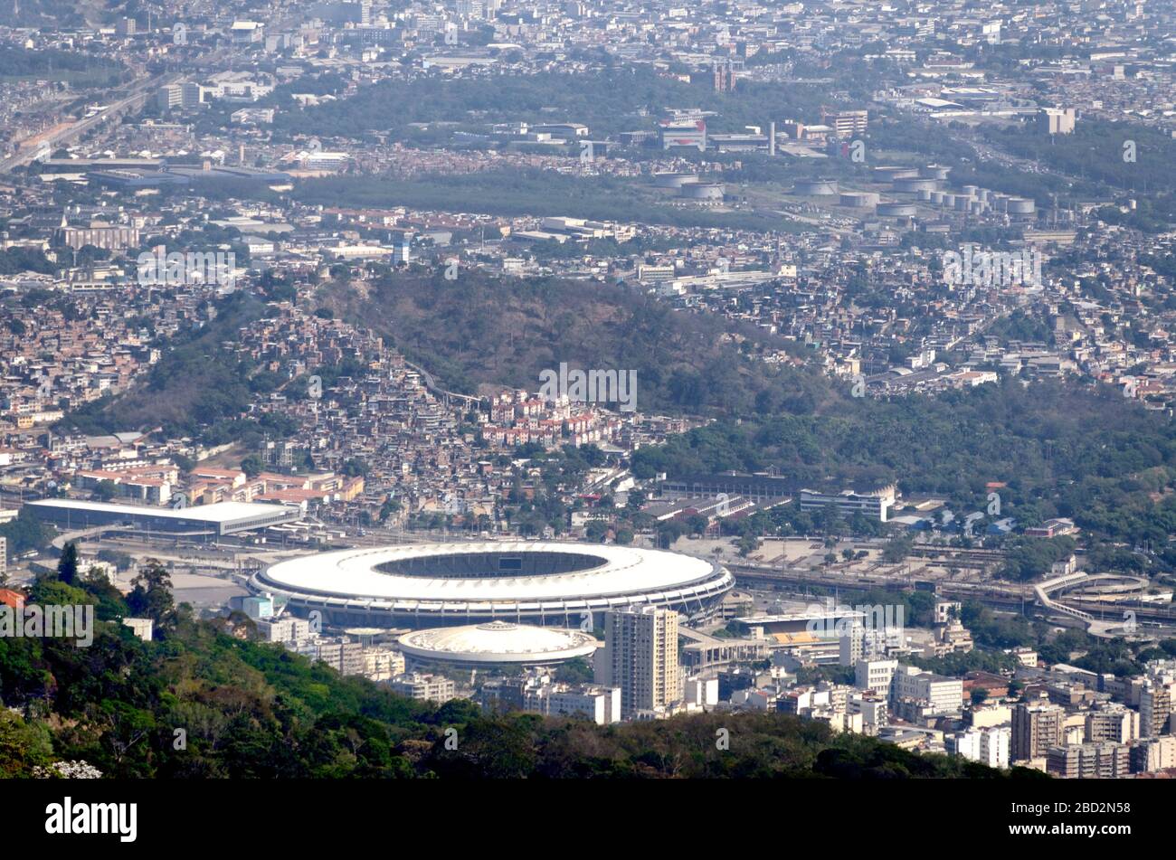 Estadio Maracana a rio De janerio, sede delle squadre di calcio Bzil, Botafogo, Fluminense e Flamego, vista aerea Foto Stock