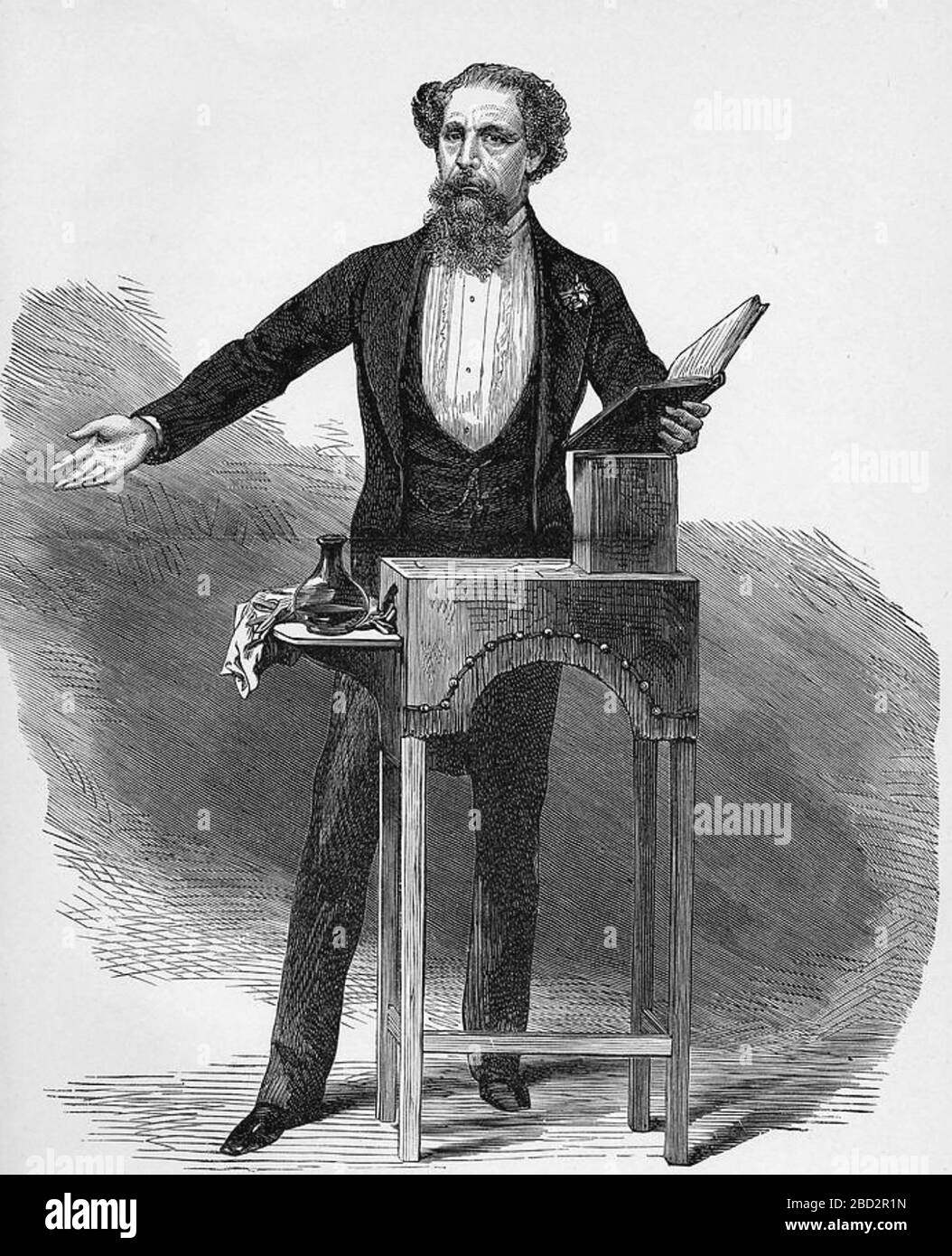 CHARLES DICKENS (1812-1870) romanziere inglese a una lettura pubblica di uno dei suoi libri Foto Stock
