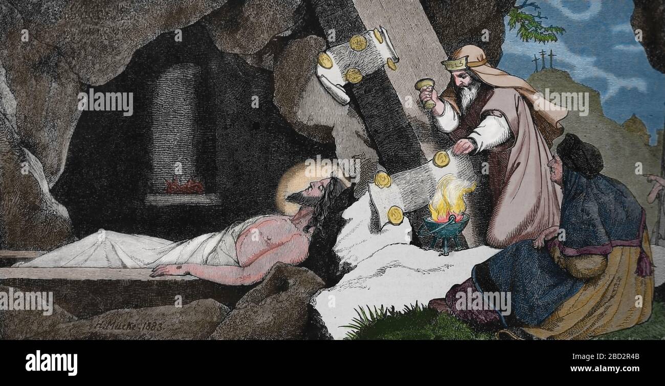 Sepolcro di Gesù (tomba tagliata da roccia). Incisione, 19 ° secolo. Foto Stock