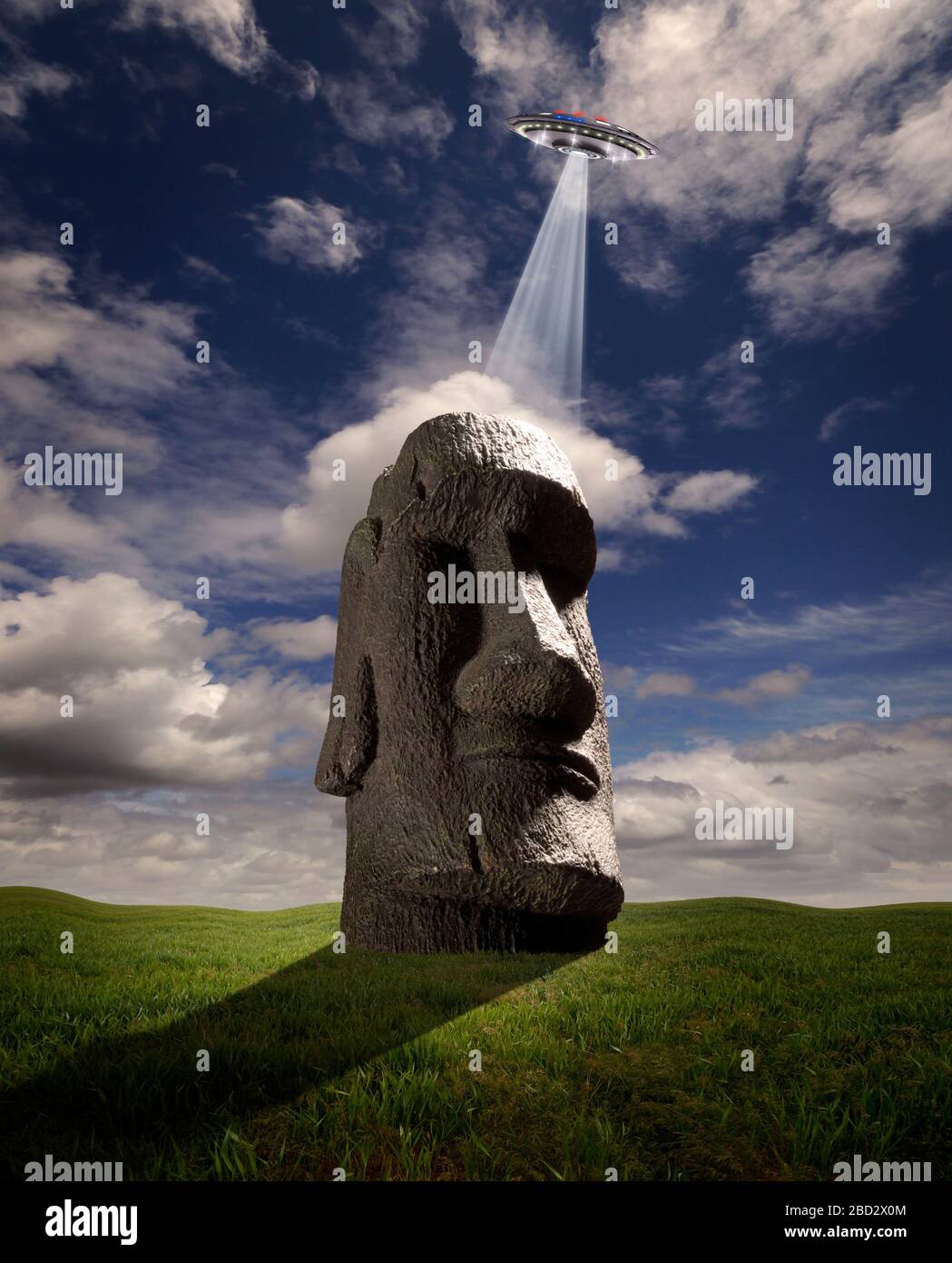 Easter Island Head & UFO illustrazione digitale Foto Stock