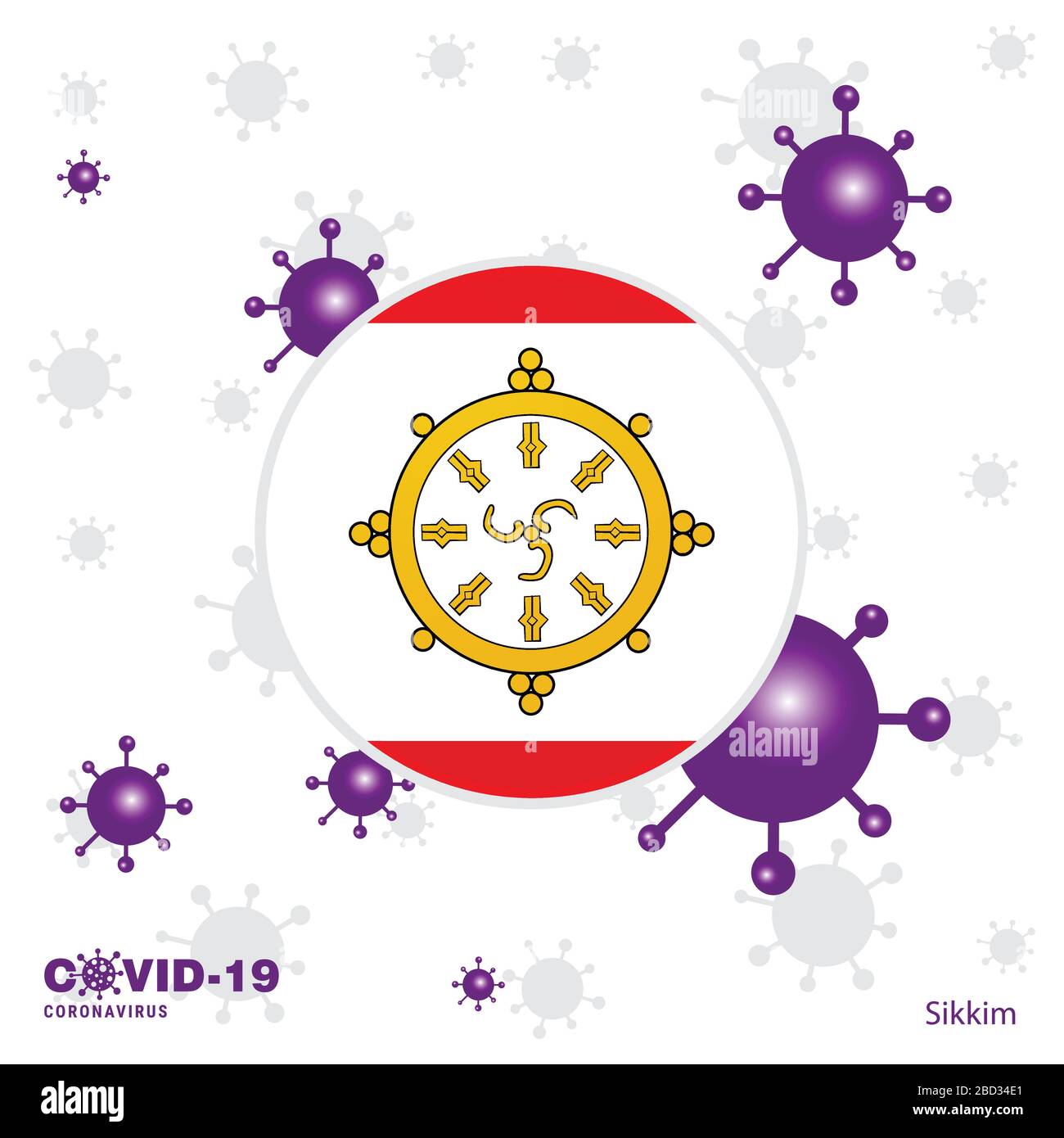 Pregate per Sikkim. COVID-19 indicatore di tipografia di Coronavirus. Rimani a casa e in salute. Prendersi cura della propria salute Illustrazione Vettoriale