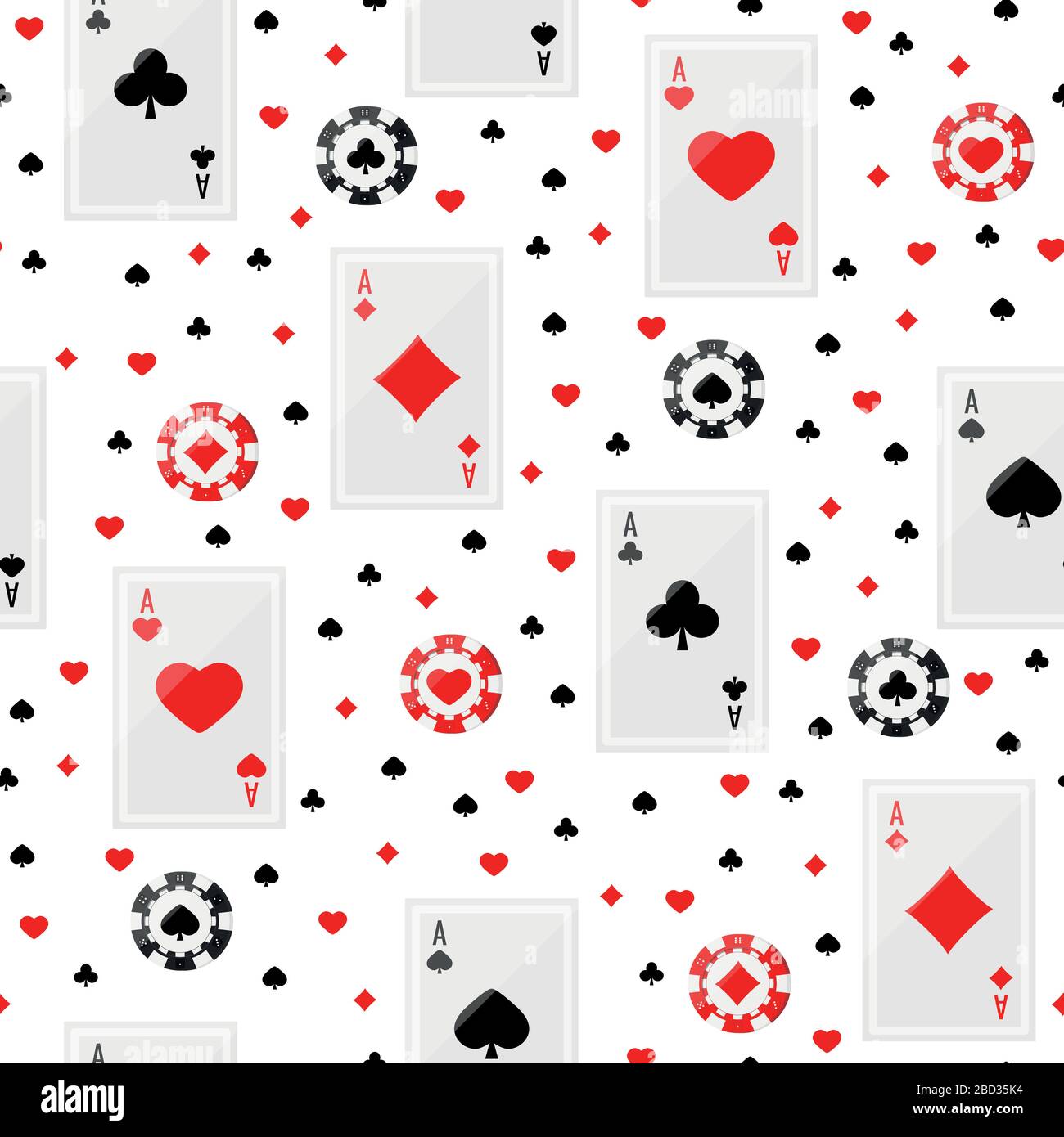 Carte da gioco ACE e chip da poker modello senza cuciture. Illustrazione Vettoriale