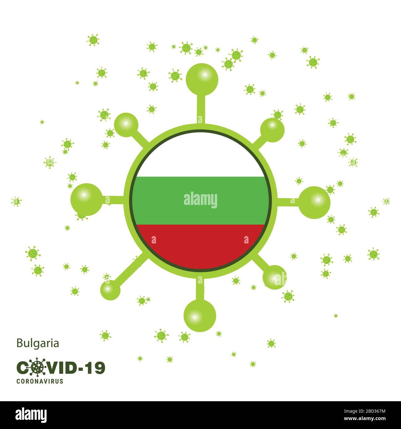 Bulgaria coronavius Flag awareness background. Rimani a casa e in salute. Prendersi cura della propria salute. Pregate per il Paese Illustrazione Vettoriale