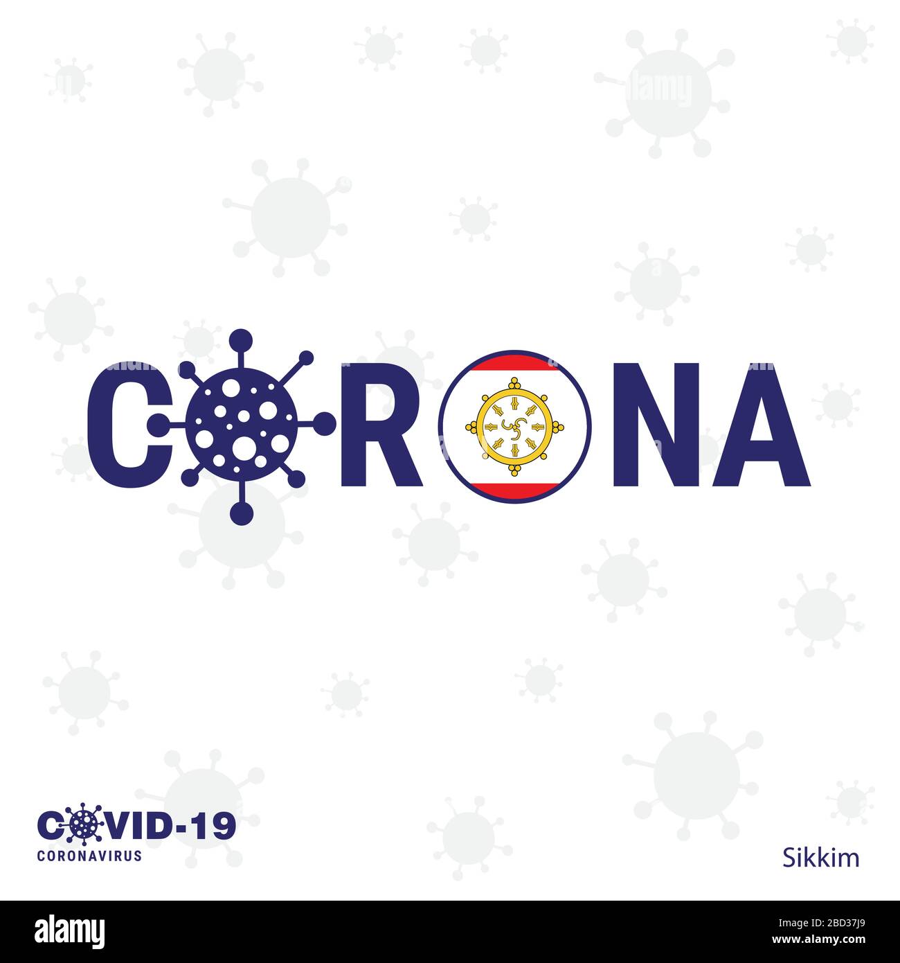 Sikkim Coronavirus Tipografia. Banner paese COVID-19. Rimani a casa e in salute. Prendersi cura della propria salute Illustrazione Vettoriale