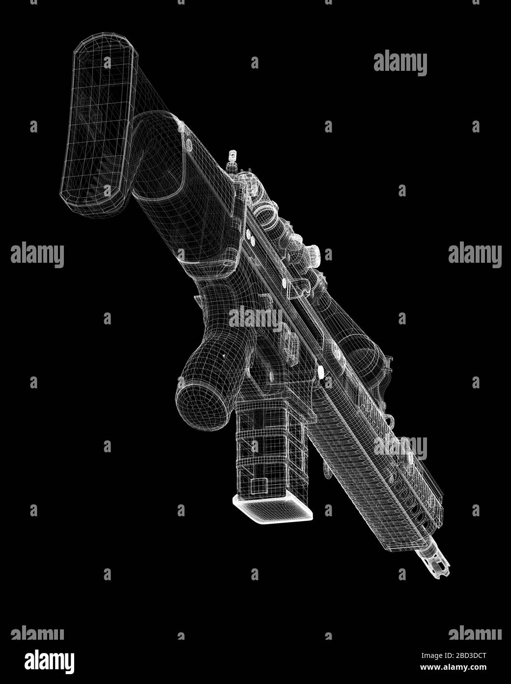 Pistola automatica su sfondo, struttura della scocca, modello a filo Foto Stock