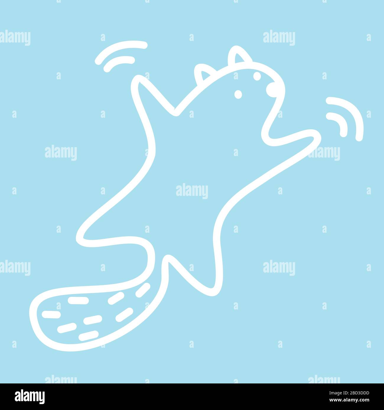 Carino kawaii personaggio animale sta galleggiando in aria. Modello divertente di disegno del logo del gatto o del castoro. Simbolo per il Web e la stampa. Illustrazione lineare degli animali nella Illustrazione Vettoriale