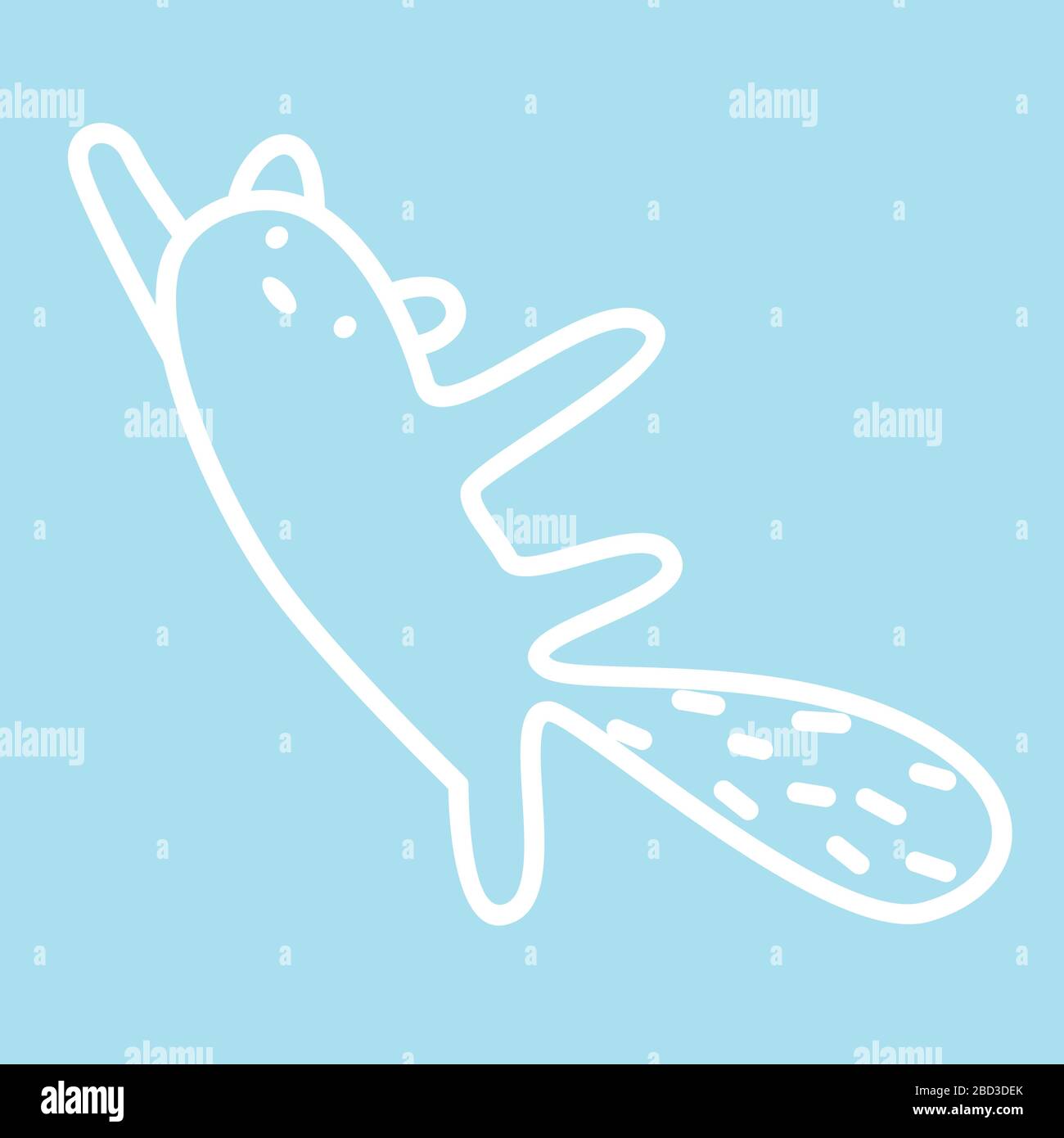 Carino kawaii carattere animale è danza. Modello divertente di disegno del logo del gatto o del castoro. Simbolo per il Web e la stampa. Illustrazione lineare degli animali in trendy Illustrazione Vettoriale