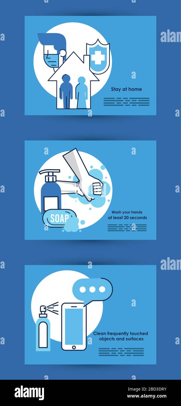 volantino con le raccomandazioni sulla prevenzione del covid19 Illustrazione Vettoriale