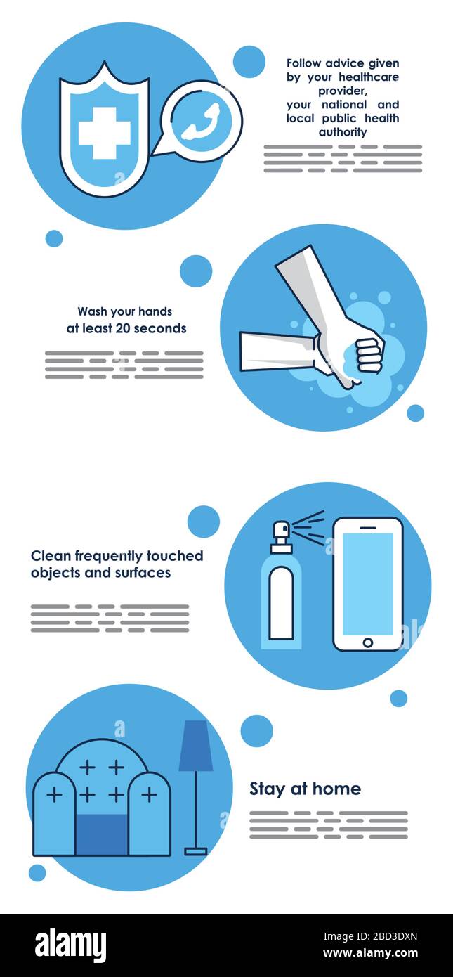 volantino con le raccomandazioni sulla prevenzione del covid19 Illustrazione Vettoriale