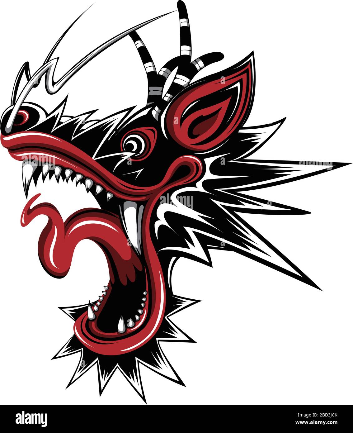 Illustrazione del volto del drago orientale asiatico Illustrazione Vettoriale