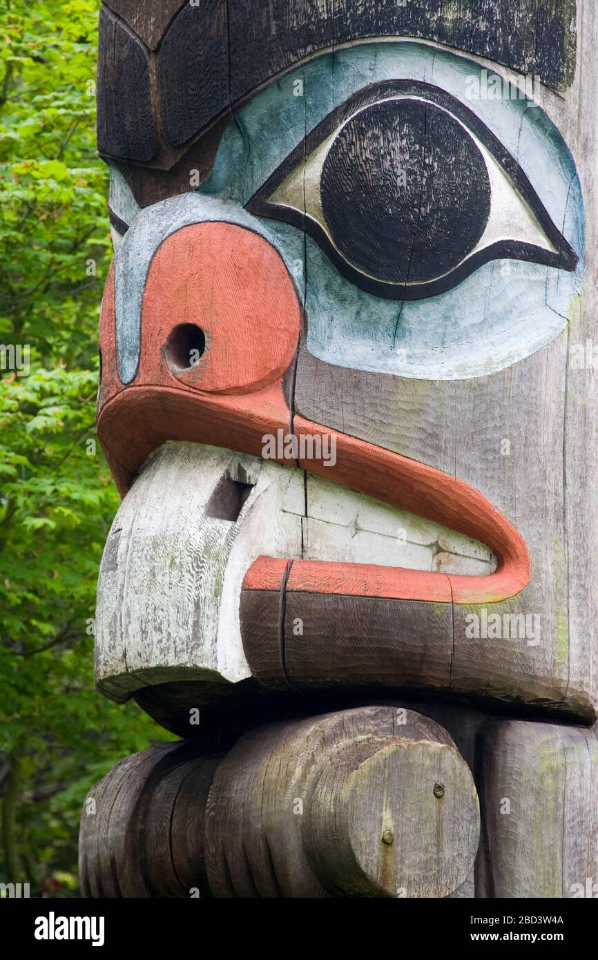 Totem Pole Park, Royal British Columbia Museum, Victoria, Vancouver Island, British Columbia, Canada, Nord America Foto Stock