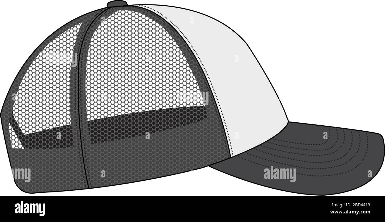 illustrazione del modello del tappo del trucker / del tappo a rete / vista laterale Illustrazione Vettoriale