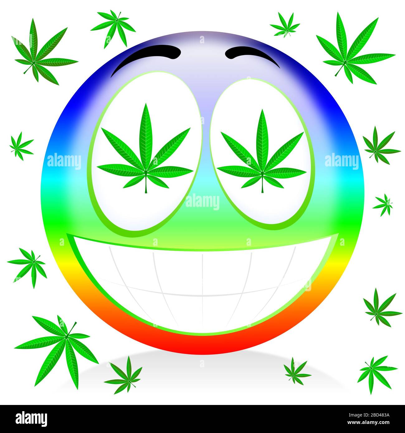 Happy Rainbow marijuana emoticon - colorato cartoon illustrazione Foto Stock