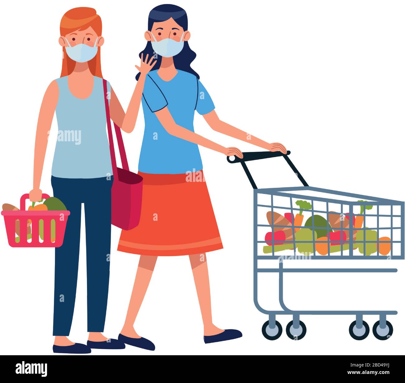 donne che usano maschere facciali in supermercato Illustrazione Vettoriale