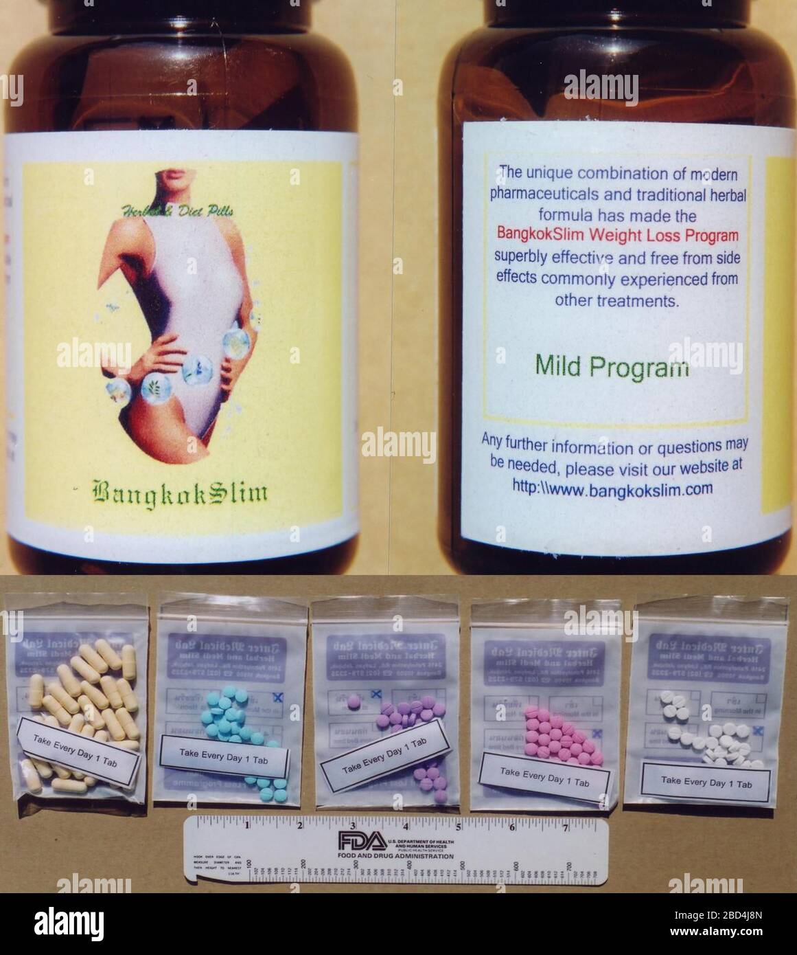 Nel 2000 un produttore tailandese ha iniziato a vendere come integratori alimentari pillole di dieta con potenti ma non etichettati farmaci, tra cui fenfluramina e fentermina, e FDA alla fine ha aggiunto questo e prodotti simili a un avviso di importazione. Foto Stock