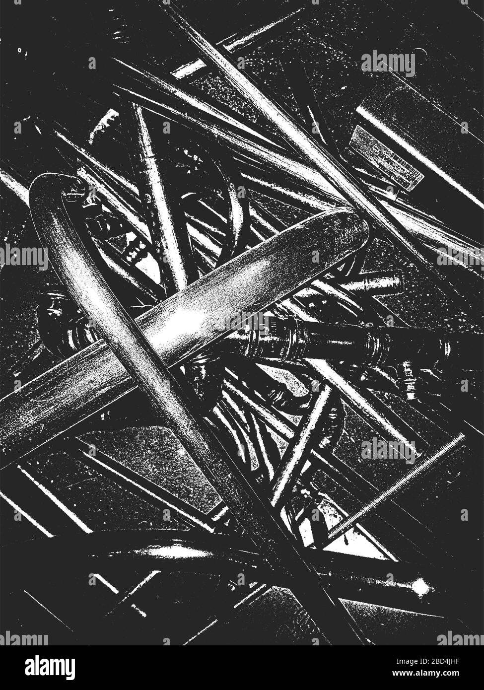 Distress vecchio arrugginito pelato, stroiato struttura vettoriale con tubo di metallo. Figura EPS8. Sfondo bianco e nero grunge. Illustrazione Vettoriale