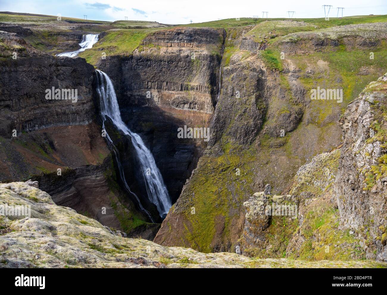 Vista del paesaggio della cascata di Haifoss in Islanda. Foto Stock