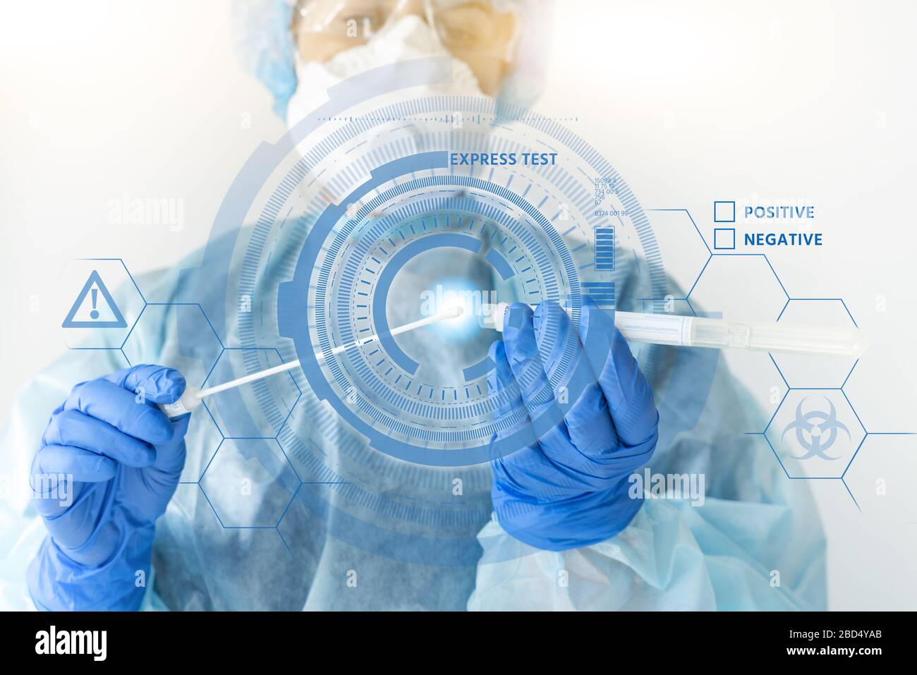 Il medico effettua un test rapido per il coronavirus Foto Stock