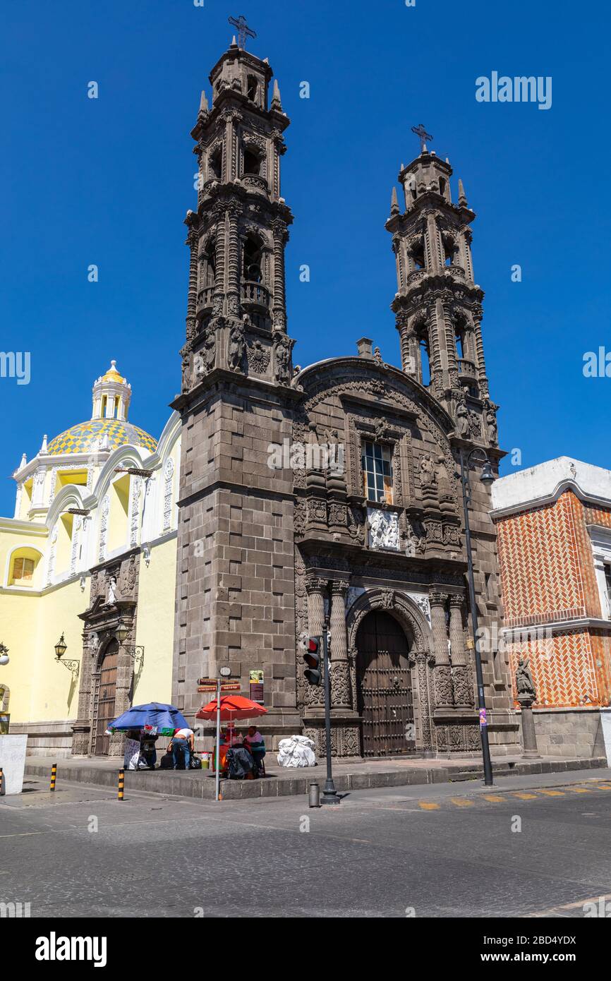 Cattedrale di Puebla de Zaragoza, Stato di Puebla, Messico Foto Stock