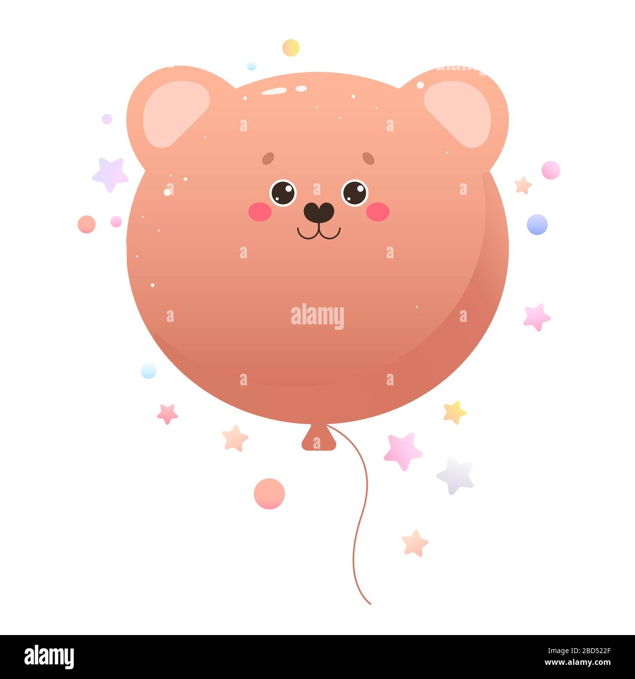 Orso Kawaii in carino con palloncino. Animale isolato su sfondo bianco. Illustrazione vettoriale Illustrazione Vettoriale