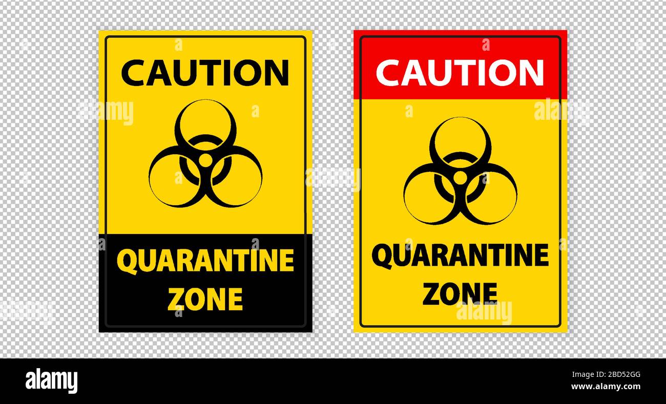 Cartello di avvertenza A4. Zona di quarantena e segnale di rischio biologico. Iscrizione nera su sfondo giallo. Pericolo di coronavirus Illustrazione Vettoriale