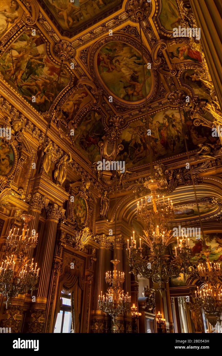Vista interna dell'Opera National de Paris Garnier, Francia. Foto Stock