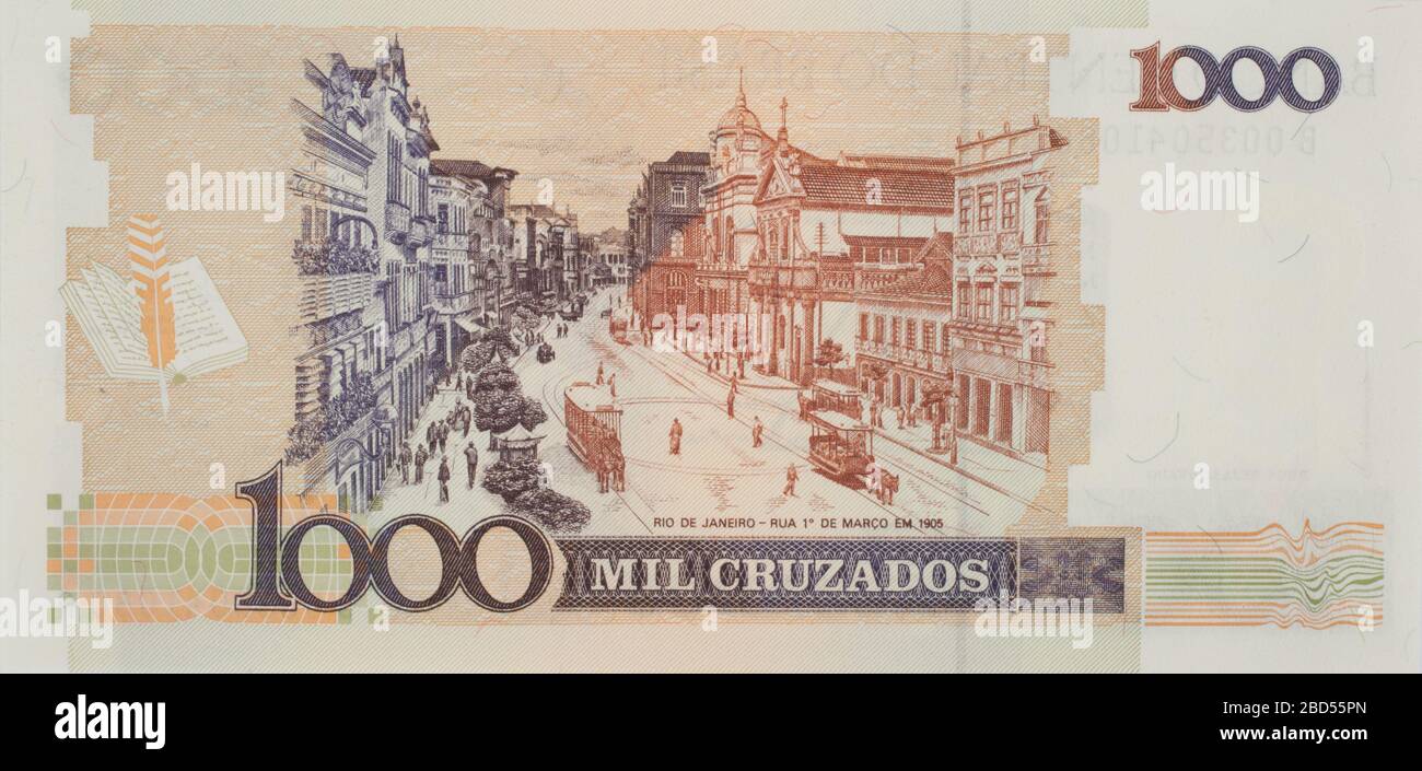 Il rovescio di una banconota brasiliana da 1989, 1000 MIL Cruzados Foto Stock