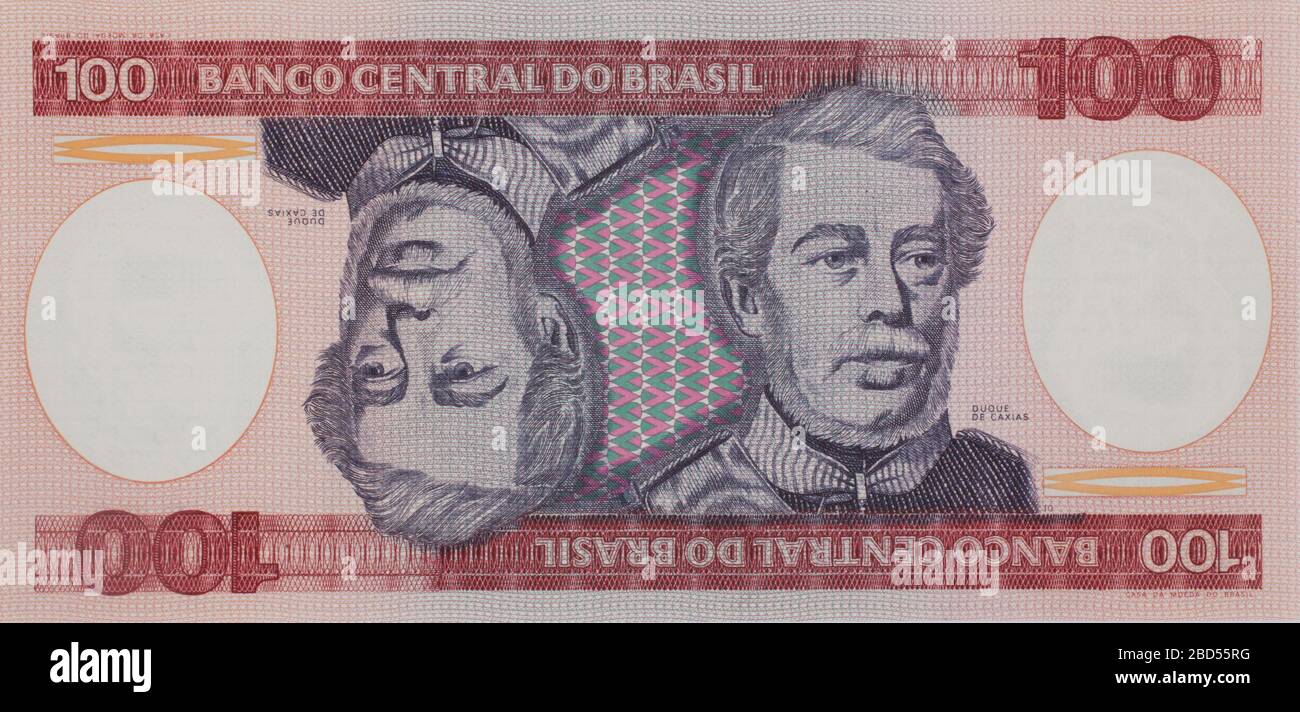 Il fronte di una banconota brasiliana del 1984, 100 CEM Cruzeiros Foto Stock