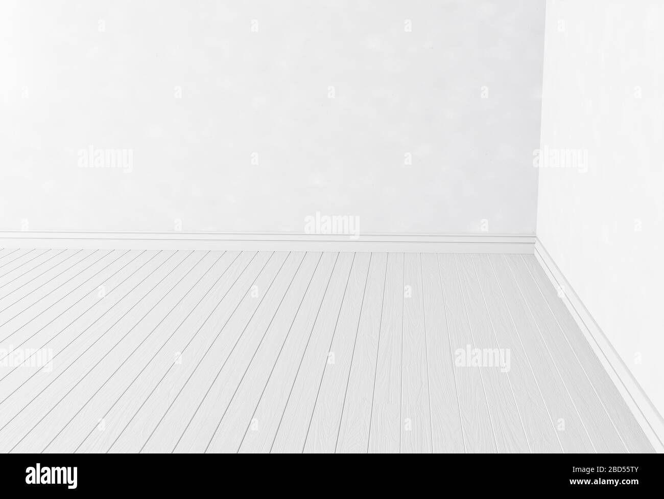 Vuoto interno bianco sullo sfondo della camera ,bianca vuota angolo pareti bianche e pavimento in legno,contemporanea il rendering 3D Foto Stock