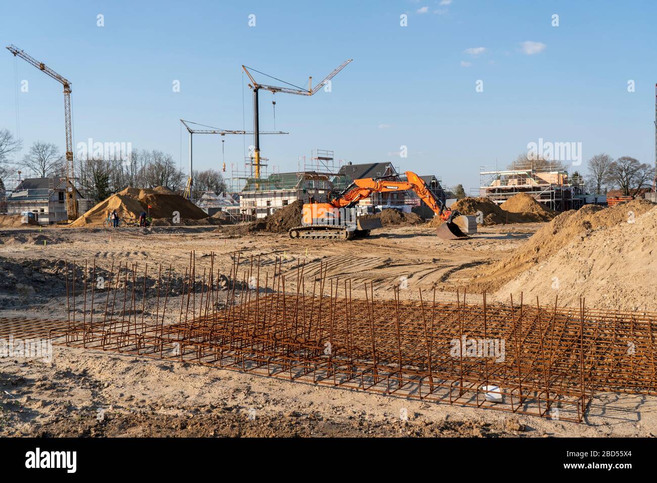 Zona di sviluppo, a Wesel, dove si stanno costruendo 70 case monofamiliari e case bifamiliari, basso Reno, Germania; Foto Stock