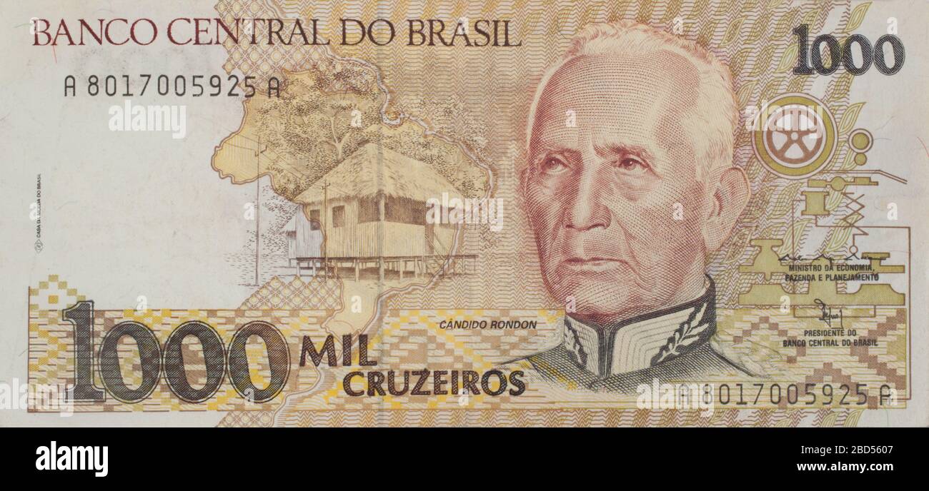 L'obverse di una banconota brasiliana del 1991, 1000 MIL Cruzados Foto Stock