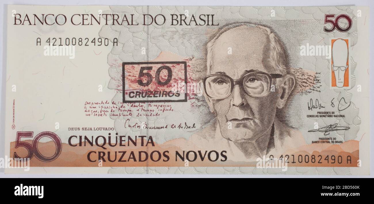 L'obverse di una banconota brasiliana del 1990, 50 Cinquenta Cruzeiros Foto Stock