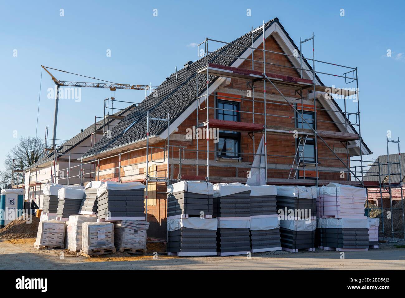 Zona di sviluppo, a Wesel, dove si stanno costruendo 70 case monofamiliari e case bifamiliari, basso Reno, Germania; Foto Stock