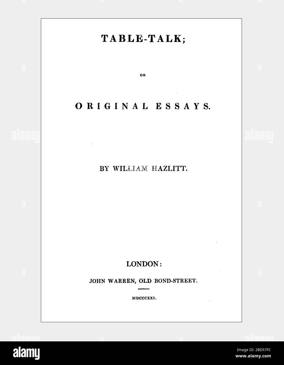 Pagina del titolo di William Hazlitt Table Talk aggiornata e ripristinata Foto Stock