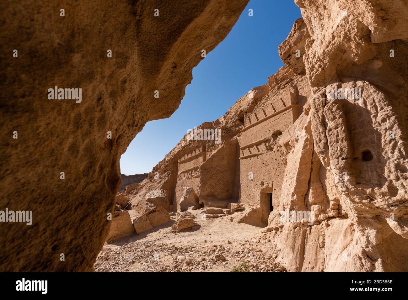 Tombe nabatee scavate nella roccia ad al Bad', Arabia Saudita Foto Stock
