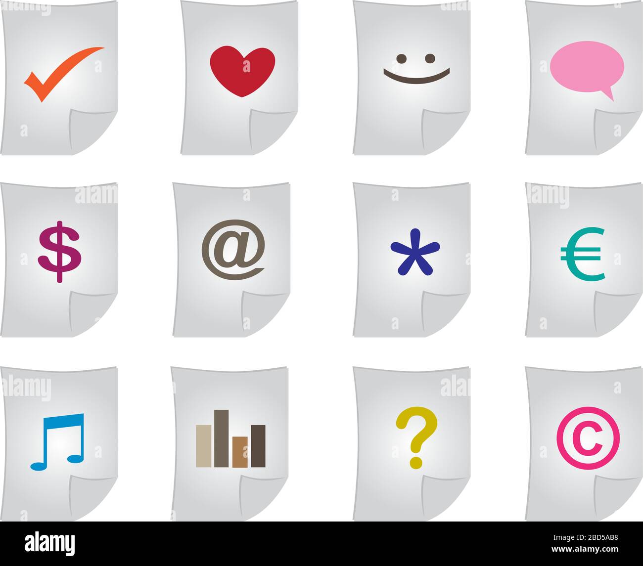 Illustrazione vettoriale di una serie di documenti con icone Illustrazione Vettoriale