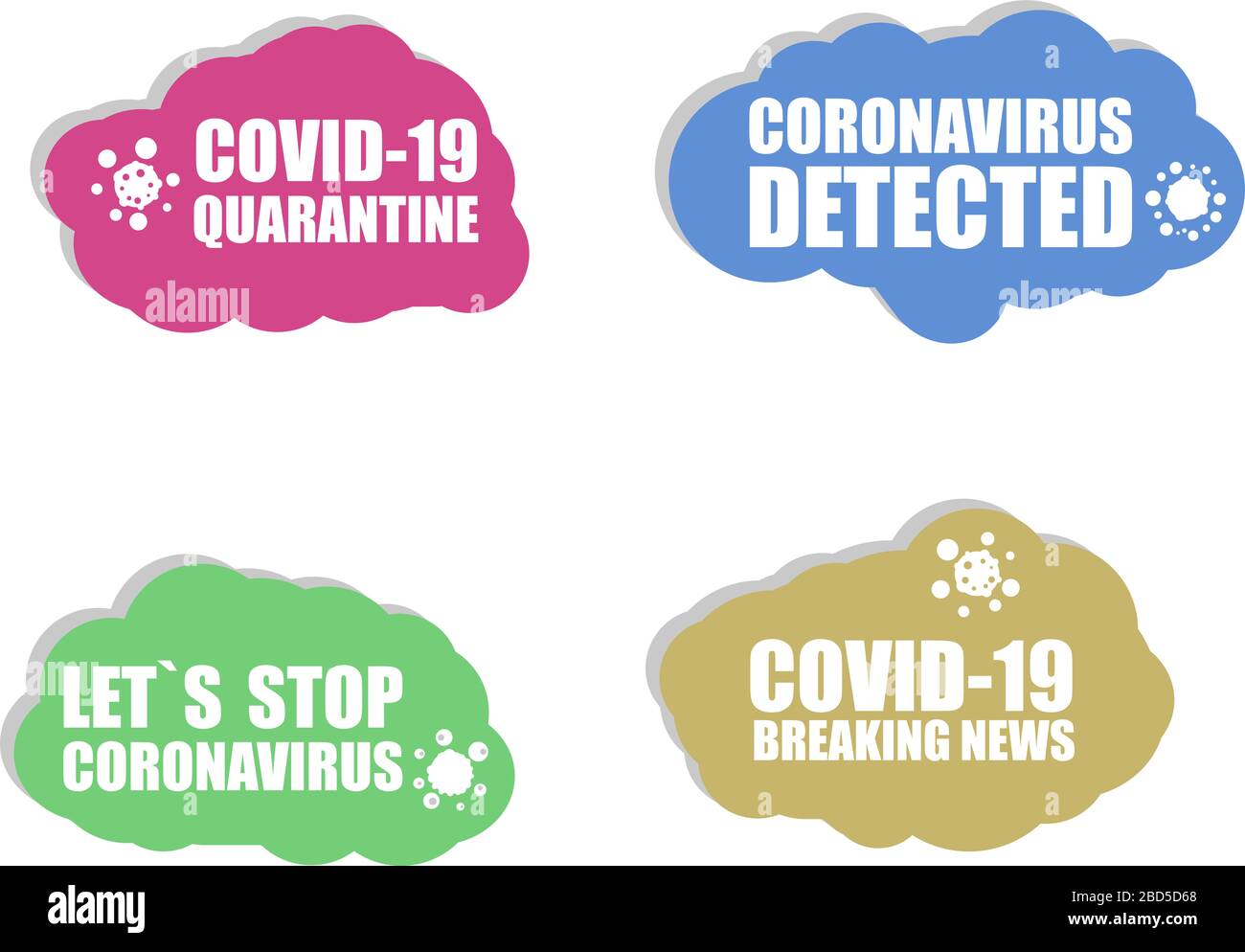 Icona di coronavirus. Icona COVID-19. Coronavirus rilevato. Quarantena di Covid 19. Arrestare il virus COVID 19. Set di segnali isolato su sfondo bianco Foto Stock