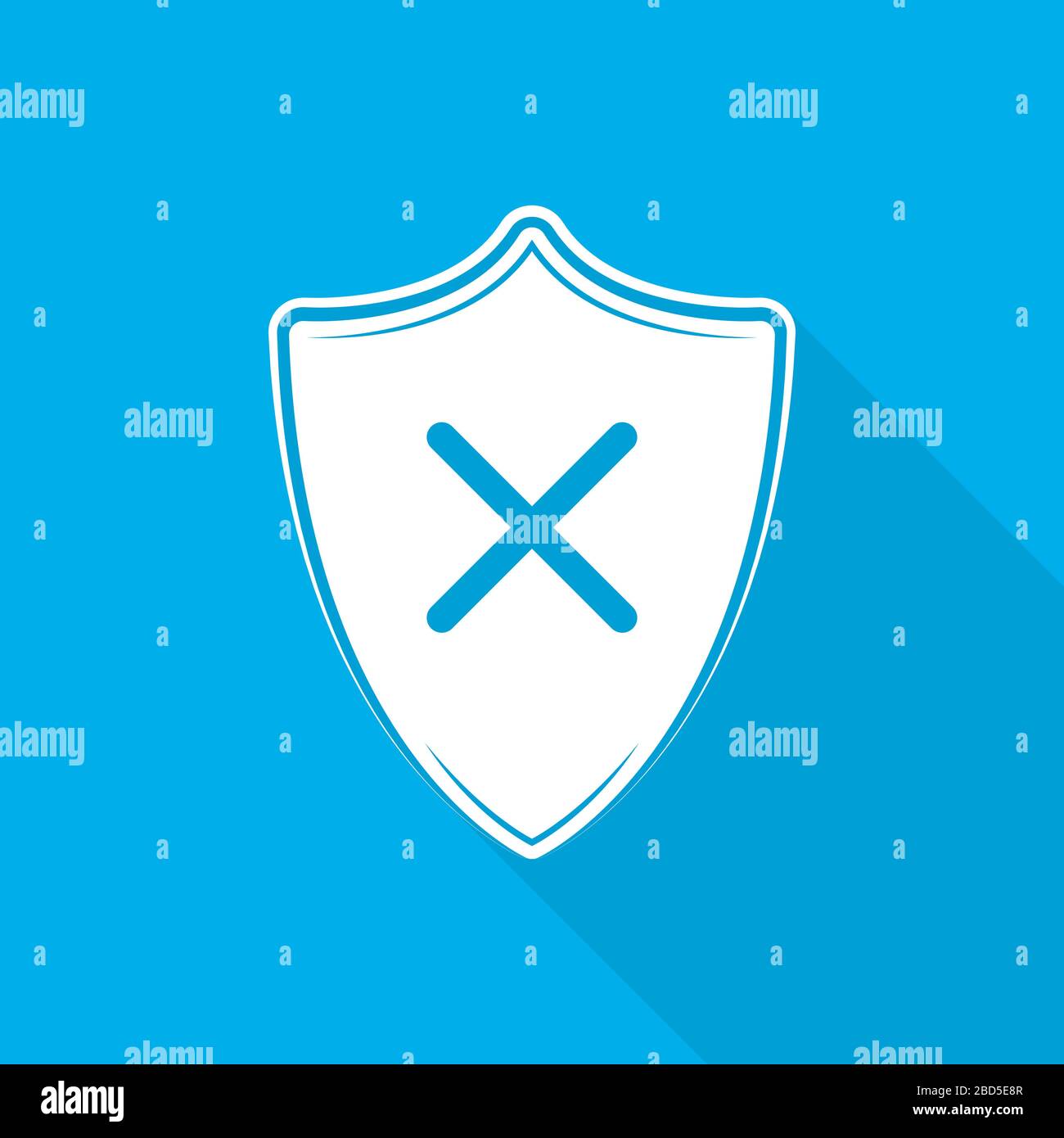 Scudo con croce su sfondo blu. Schermatura bianca con croce in design piatto. Illustrazione vettoriale. Illustrazione Vettoriale