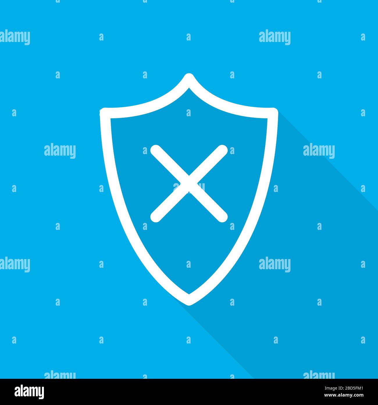 Scudo con croce su sfondo blu. Schermatura bianca con croce in design piatto. Illustrazione vettoriale. Illustrazione Vettoriale